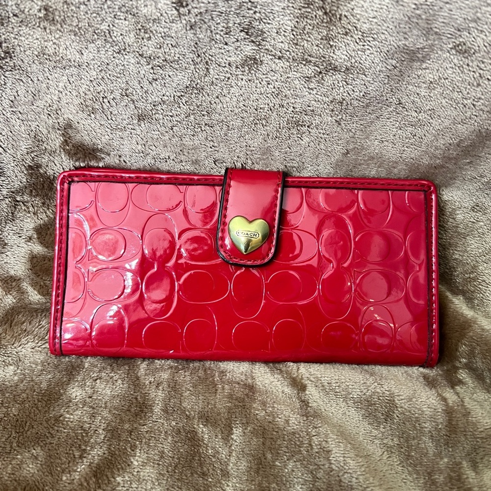 Coach Red Leather Wallet with Embossed Design